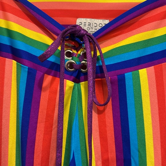 Peridot Clothing Rainbow Raver Clown Girl Pride Spandex Bellbottom Pants Size M - Picture 4 of 6